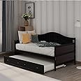 GAOWEI Twin Size Wooden Daybed with Trundle Bed, Bedroom Living Room Sofabed with Put-Out-Bed for Kids Adults, Standard Twin Bed Frame Ship from USA (Espresso - with Trundle)