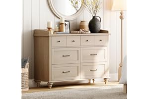 WAMPAT Beige Dresser for Bedroom with 6 Drawers, Farmhouse Kids Dressers with Wide Chest of Drawers, Light Wood Closet Storage Organizer, Baby Dresser for Living Room, Nursery