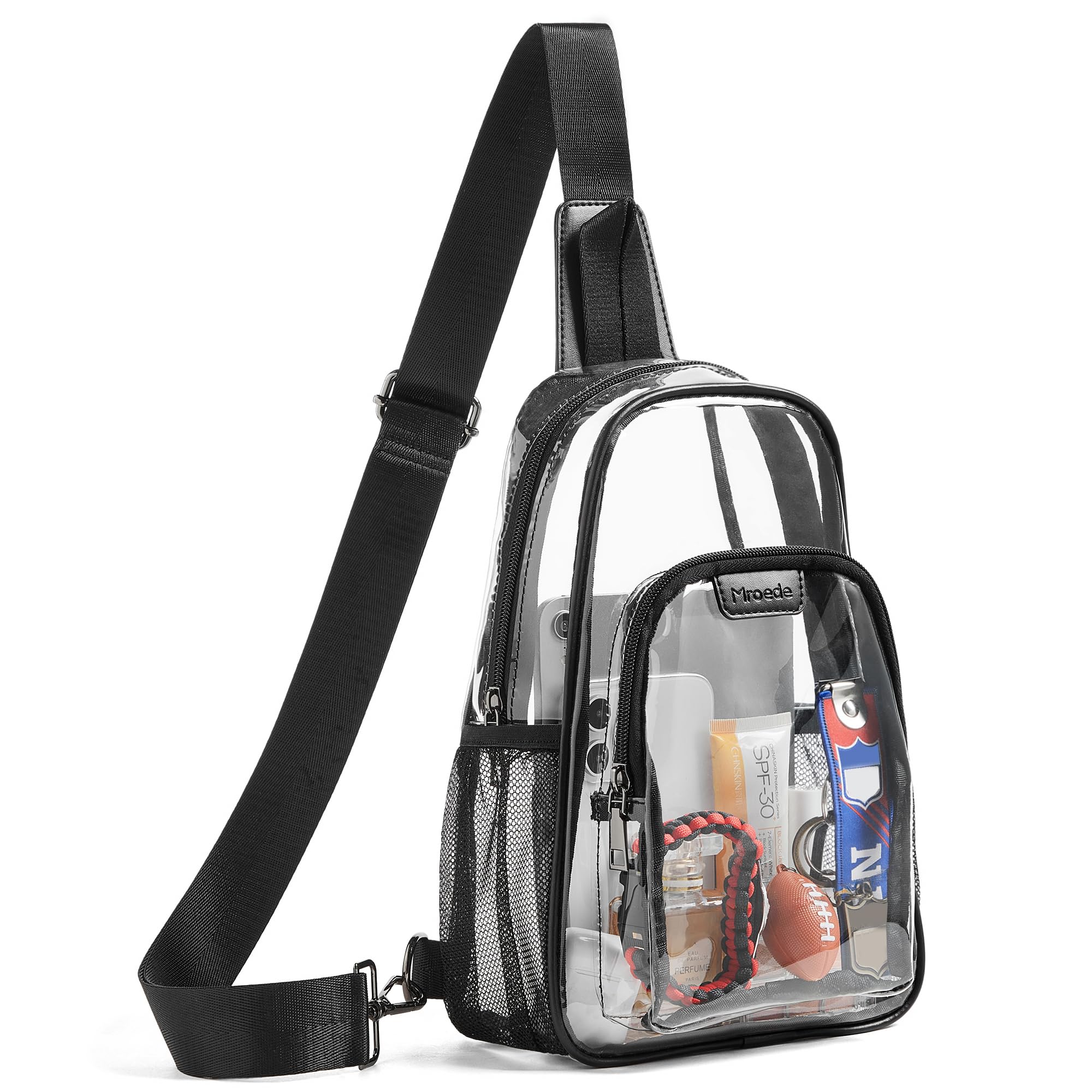 Photo 1 of Mroede Clear Bag for Stadium Events Clear Crossbody Bags for Women Transparent Bag with Side Mesh Pockets Stadium Bags for Concert Sports