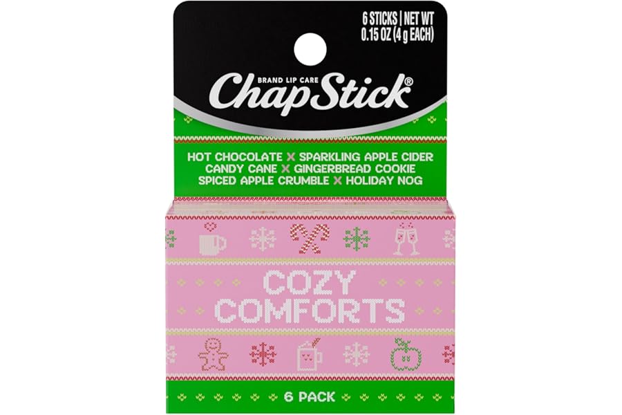 ChapStick Stocking Stuffers Cozy Comforts Lip Balm Holiday Gift Set, Moisturizing Daily Lip Care For Dry, Chapped Lips, Soothing Hydration, Limited Edition Cozy Flavors, 6 Pack Variety, 0.15 OZ EA