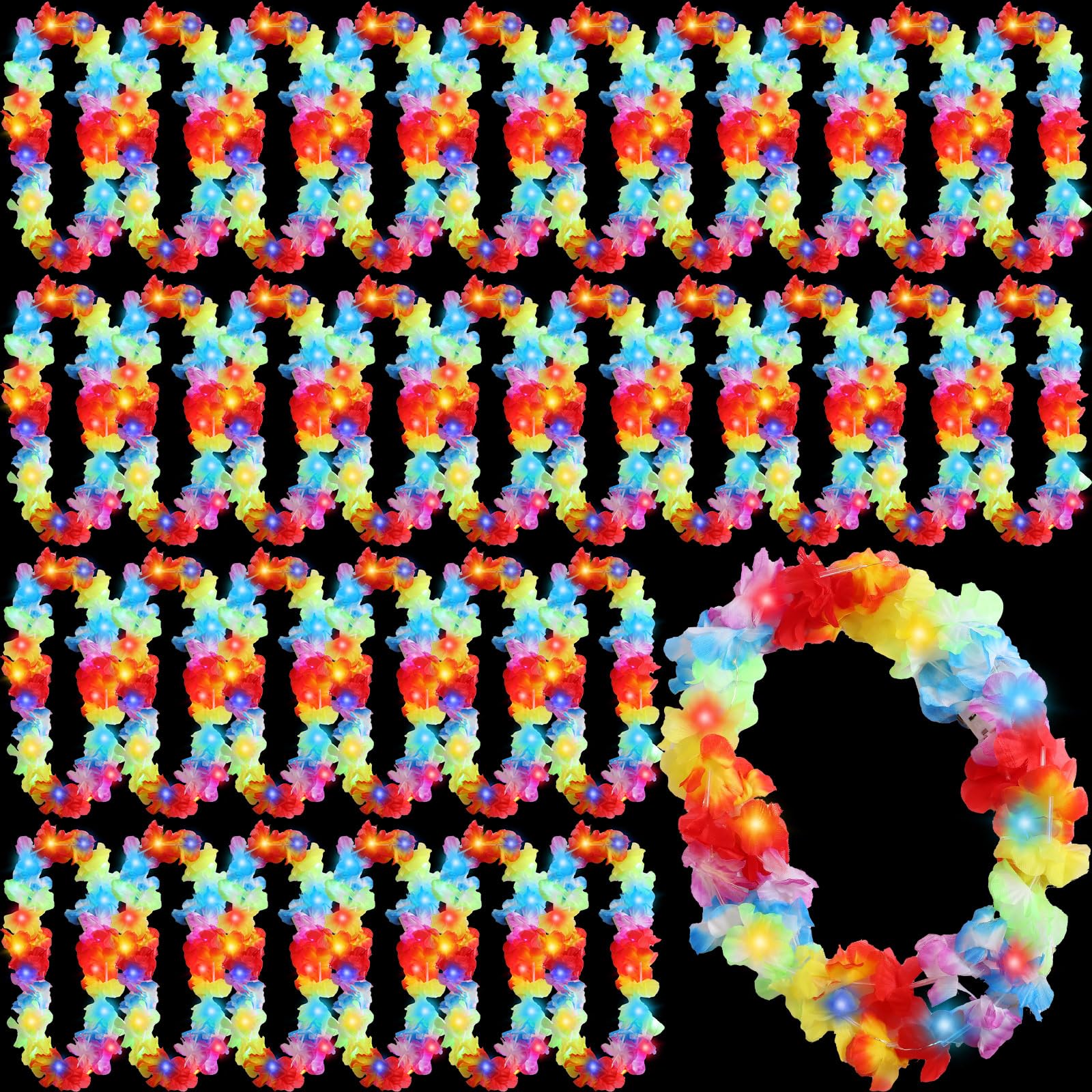 Photo 1 of Sherr 24 Pcs LED Leis Light Up Wedding Hawaiian Leis Flower Necklace Hawaiian Leis with LED Lights Beach Tropical Carnival Party Wedding Supplies Luau Leis for Masquerade?Rainbow Colors?