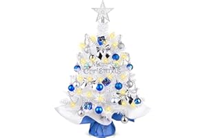 HOMDAILY Small White Christmas Tree with Lights, 24 Inch Artificial Mini Tabletop Christmas Tree Decorations with Star Tree Topper, Balls Ornaments, Gift Pack, 30 Pcs Little Xmas Trees for Kids Room
