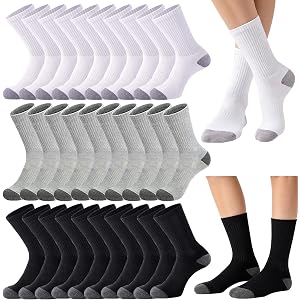 Looknniy 10/20 Pairs Crew Athletic Socks for Women Moisture Wicking Cushion Crew Socks for Sport Running Traveling