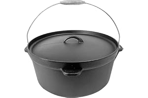 Cuisiland 12QT Cast Iron Dutch Oven with Lip Lid & Bail Handle – Pre-Seasoned Large Campfire Pot for Outdoor Cooking, Baking,