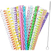 JANYUN 30 Pieces Reusable Plastic Straws BPA-Free 9" Colorful Printing Hard Platic Stripe Drinking Straw for Mason Jar Tumble