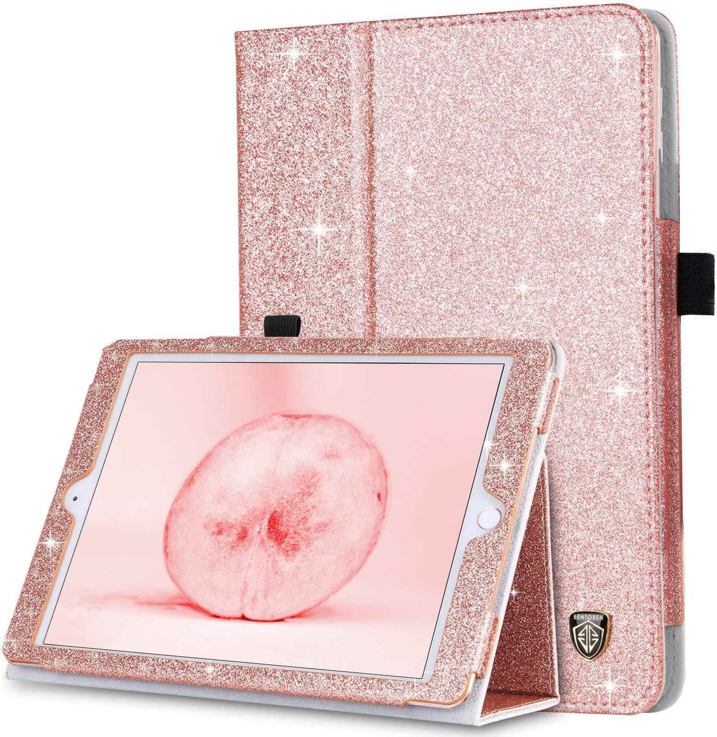 iPad Mini Case, iPad Mini 2 Case, iPad Mini 3 Case, BENTOBEN Glitter Sparkly Folio Folding Stand Cover with Holder & Auto Wake/Sleep Luxury Smart Case Without Stylus for iPad Mini 1/2/3, Rose Gold