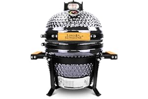 London Sunshine Ceramic BBQ Charcoal Kamado Grill 13 inch Portable Tabletop BBQ Bright Gray