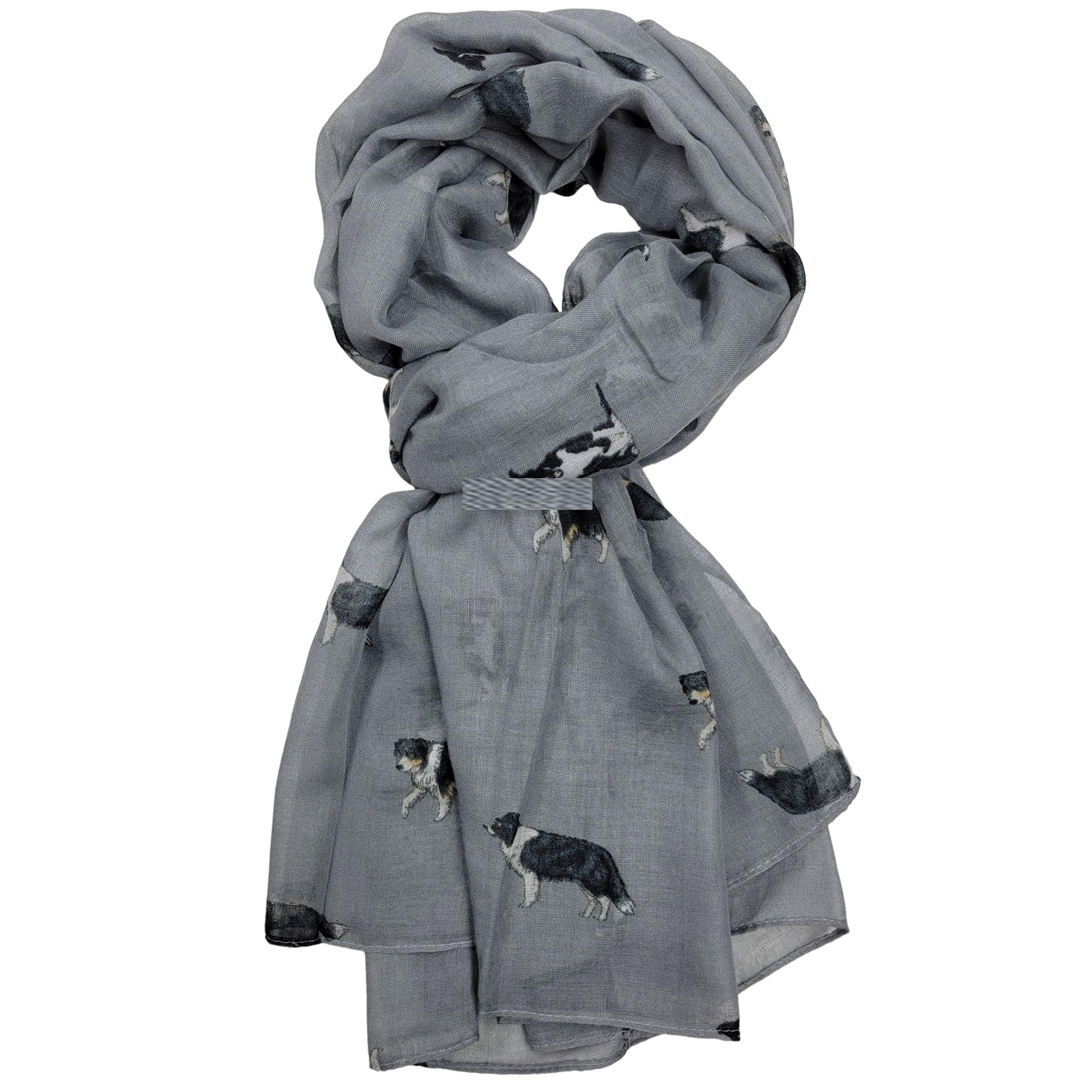 GFM® Women's Border Collie Dogs Ladies Lightweight Print Scarf Soft-Spring Summer- Bc-072-Grey- (PSCF-FS-BC-072-A-BH)