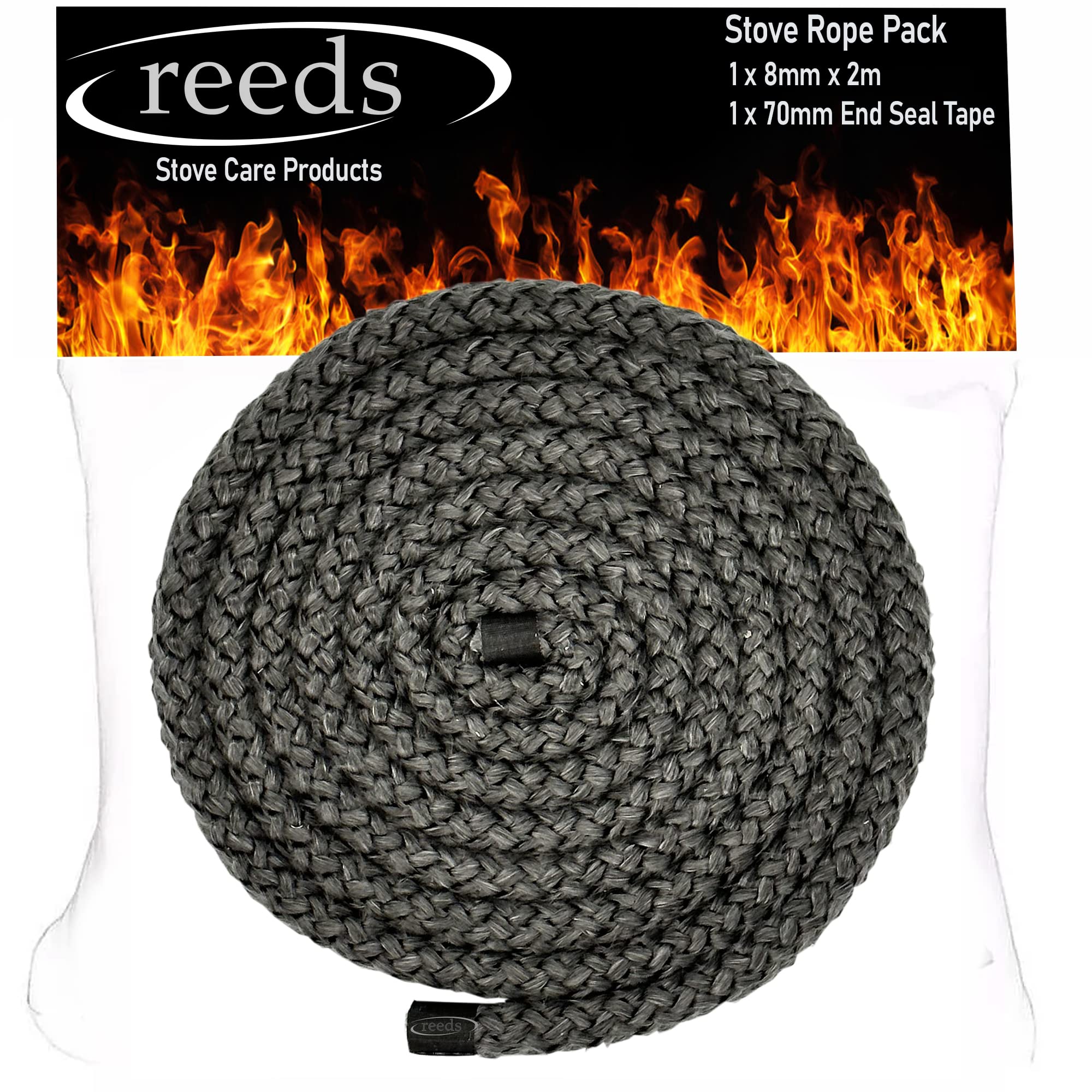 Reeds 8mm Black Stove Rope (Medium Density) 2 Metre Length Heat Resistant Stove Rope/Door Gasket