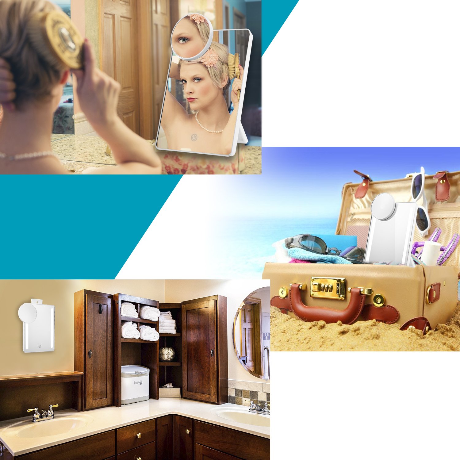 eNilecor Lighted Vanity Makeup Mirror with 10X Magnifying Spot Mirror 180° Rotation Stand for Countertop Travel Dimmable, Portable, Foldable Cosmetic Mirror, USB and Battery Charging