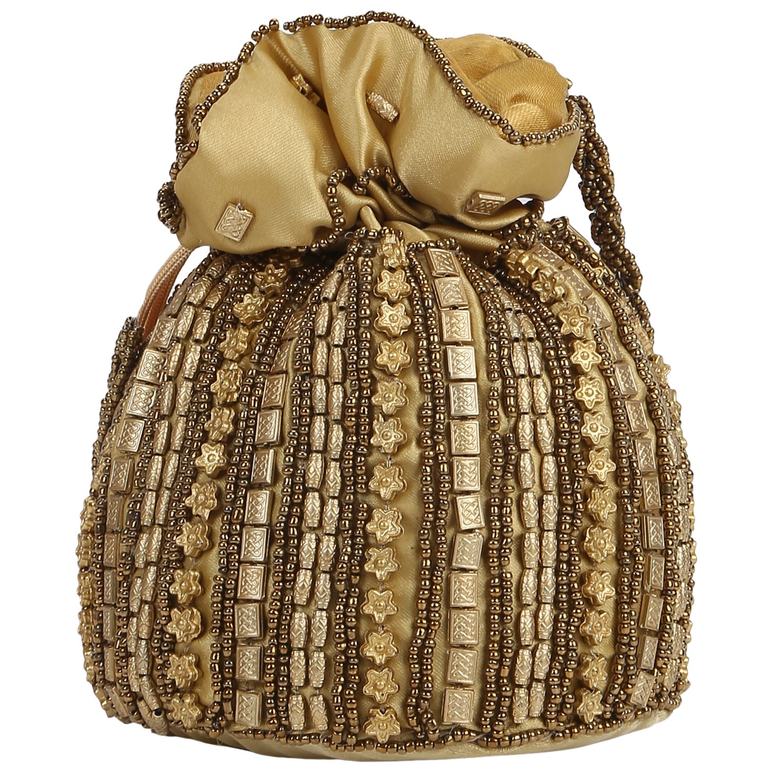 bling it on traditional satin women's potli bag (gold)