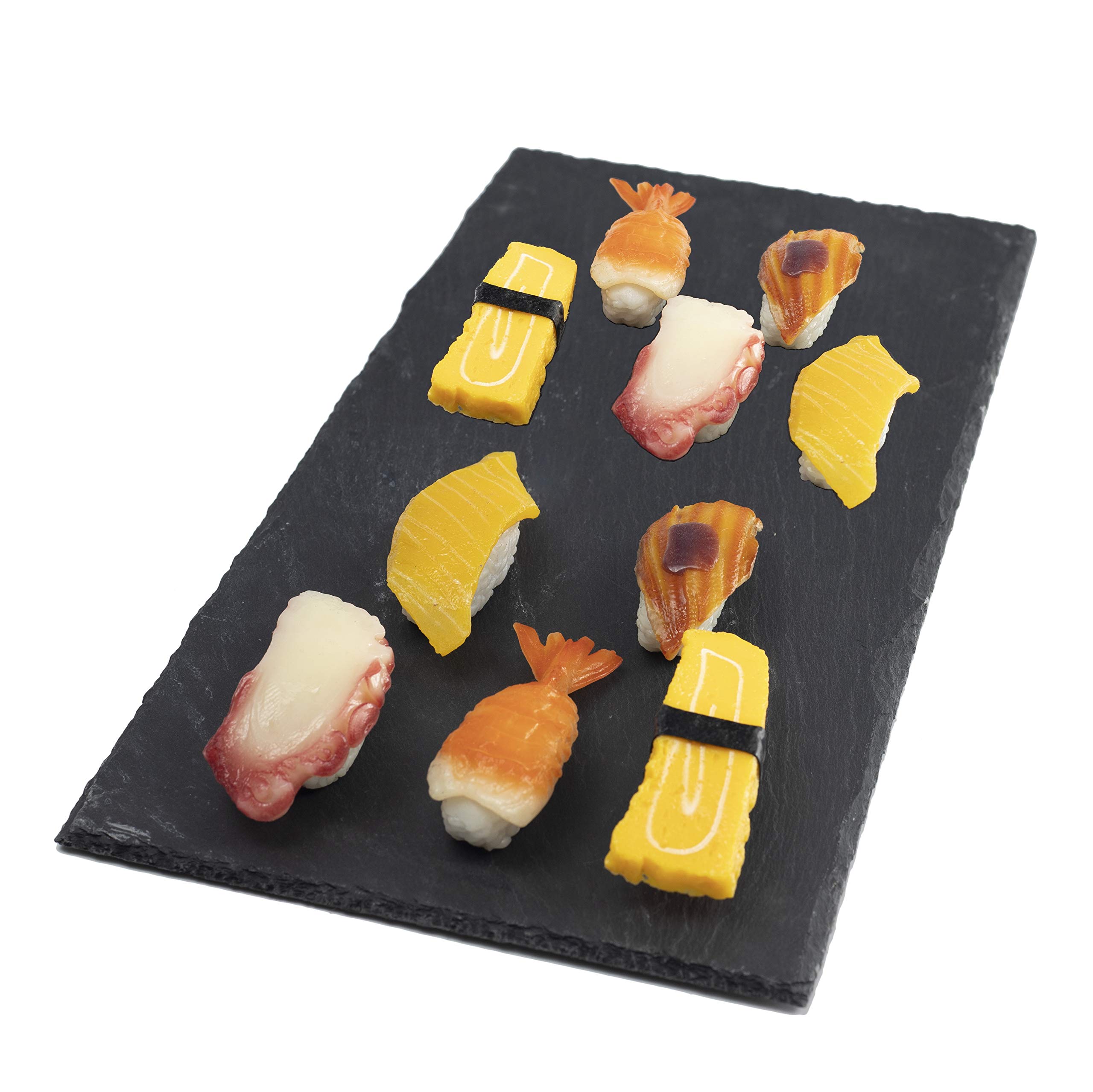 Y-Nut 4 Pcs Sushi Plates Set, 40 x 20 cm (15.7 x 7.8 in) Slate Flat Rectangular Sushi Serving Tray Plates, Stone Rock Style Cheese Board Platter