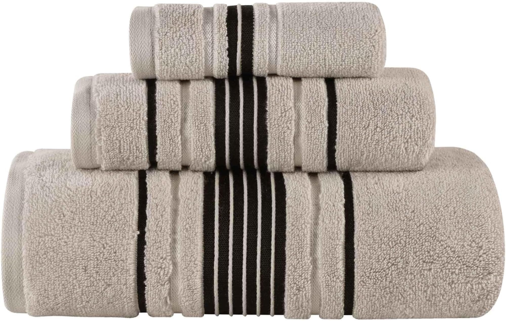 Superior Cotton 3 Piece Towel Set, Includes 1 Bath, 1 Hand, 1 Washcloth/Face Towel, Quick Dry, Home Essentials, Shower, Spa, Luxury Plush Soft Absorbent Towels, Zero Twist, Solid, Stone