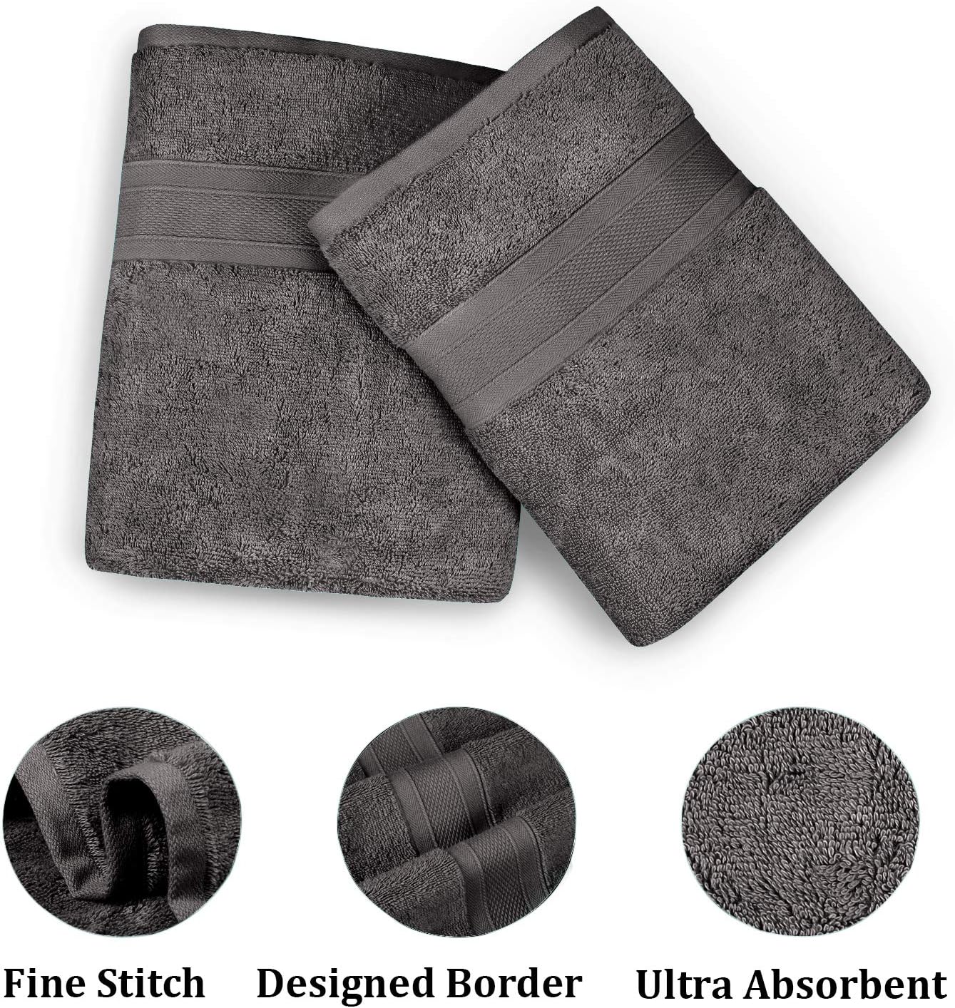 TRIDENT Bath Towels, 4 Piece Bathroom Towels, 100% Cotton, Highly Absorbent Large Bath Towels Set, Super Soft Towels for Bathroom, Soft and Plush, 500 GSM (Charcoal): Kitchen & Dining