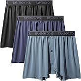 BAMBOO COOL Soft Men's Boxer Shorts 3 Pack,Silk Feeling Underwear for men with Button Fly,Breathable Loose Fit Boxers