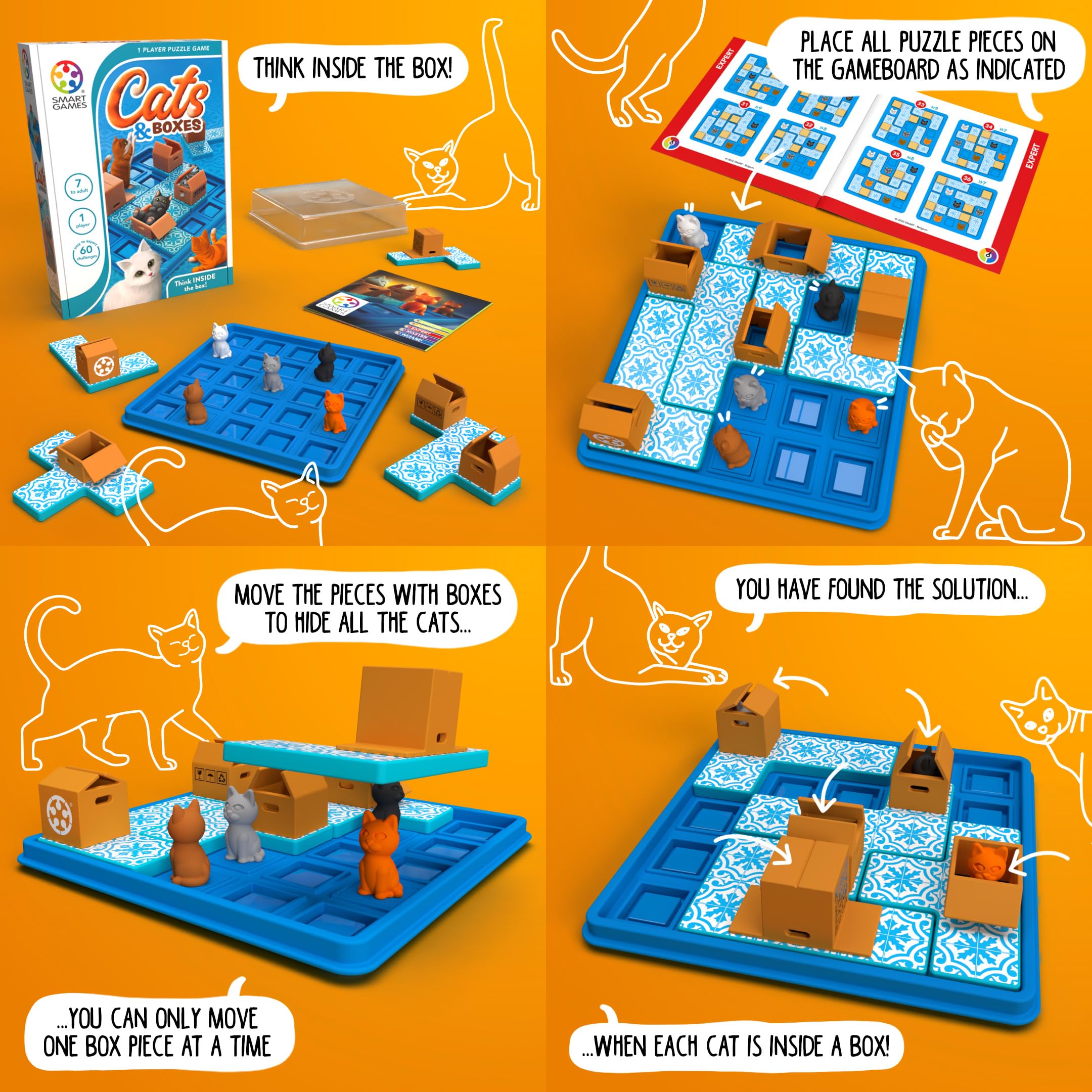 SmartGames Cats & Boxes Travel Game with 60 Challenges for Ages 7-Adult