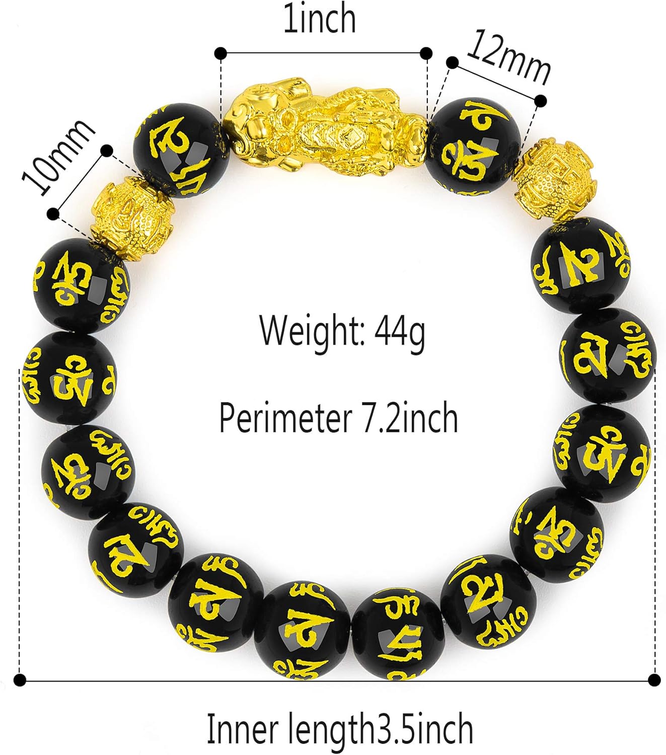 2 Pcs Feng Shui Black Obsidian Wealth Bracelet 12mm Beaded Pixiu Bracelets for Men Sanskrit Hand Carves Mantra Bands for Women Bracelets: Jewelry