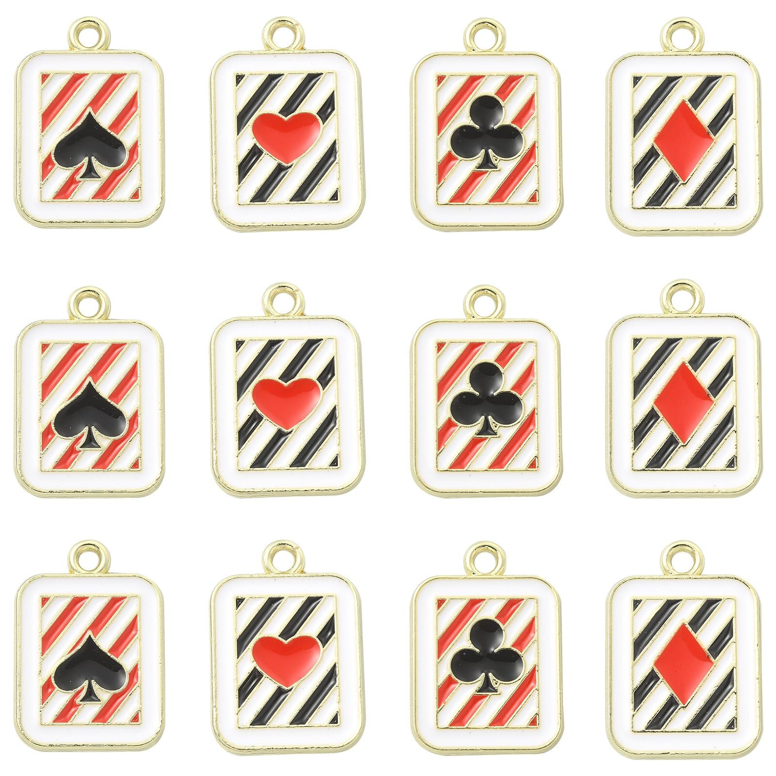Stiesy 20Pcs 4 Styles Enamel Poker Card Charms Rectangle Playing Cards Pendant Charm Rhombus Heart Dangle Charms for Jewellery Making DIY Bracelet Crafts
