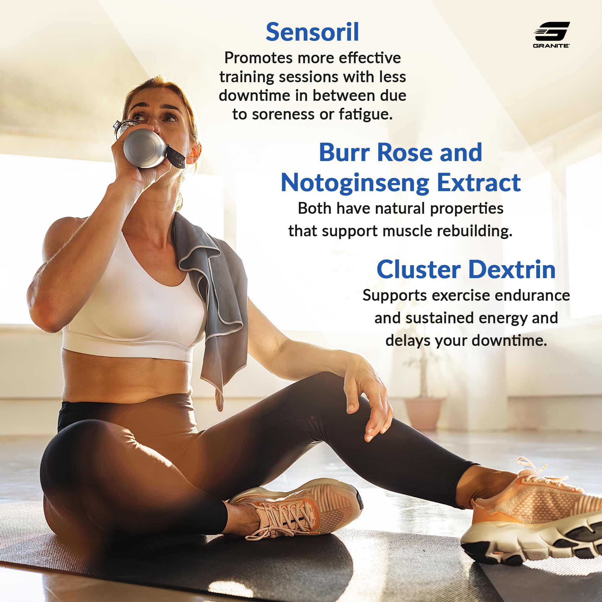 Granite Recovery Intra and Post-Workout Supplement, Blue Crush Flavor, with 10g Aminos, Electrolytes, Cluster Dextrin, & Sensoril, Supports Muscle Recovery & Growth (20 Servings)