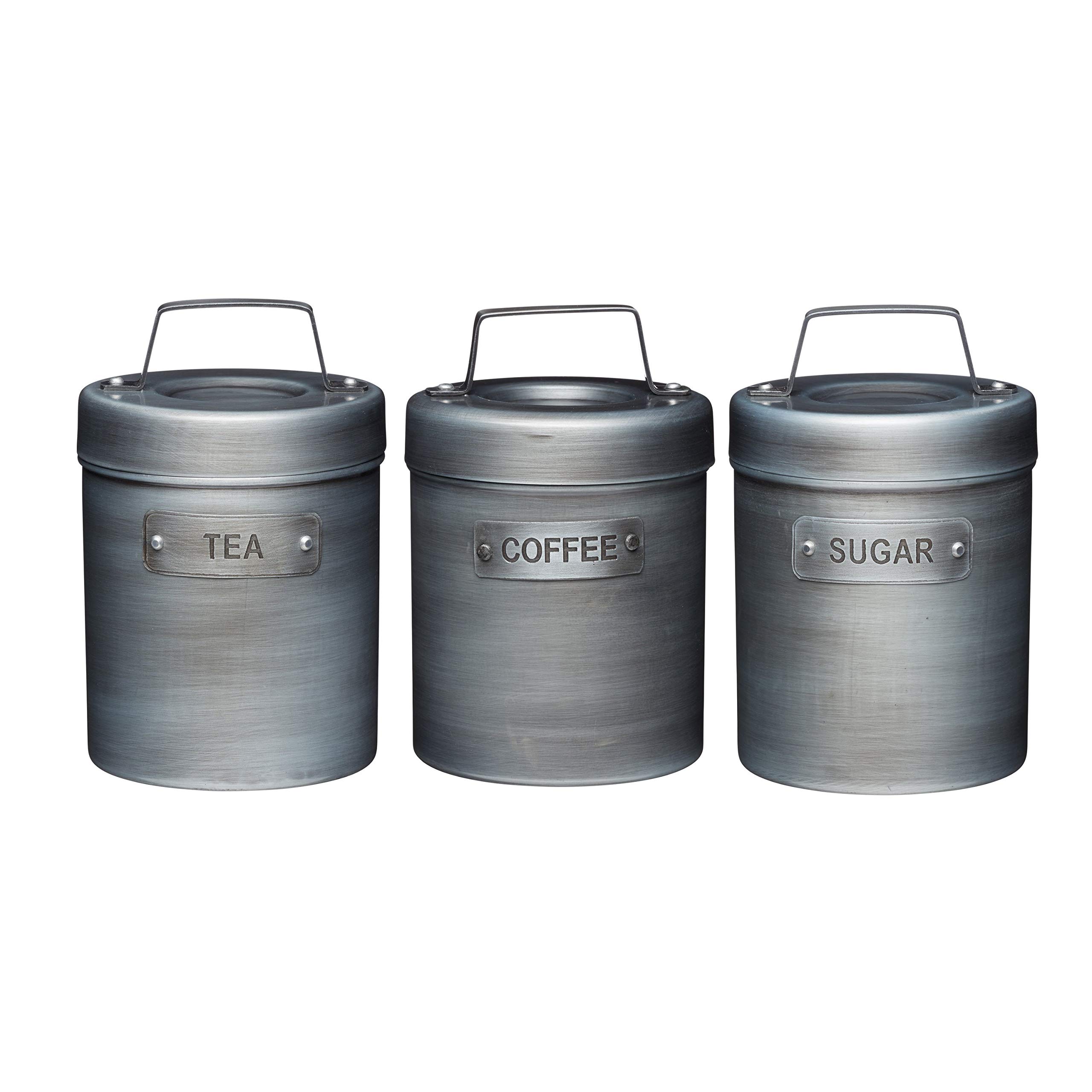 KitchenCraft Industrial Kitchen Sugar, Tea and Coffee Canisters, Metal, 3 Pieces