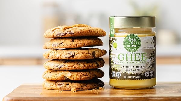 4TH & HEART VANILLA BEAN GRASS-FED GHEE, CLARIFIED BUTTER, 1:1 BUTTER SUBSTITUTE, PASTURE-RAISED, LACTOSE & CASEIN FREE, 16 OZ