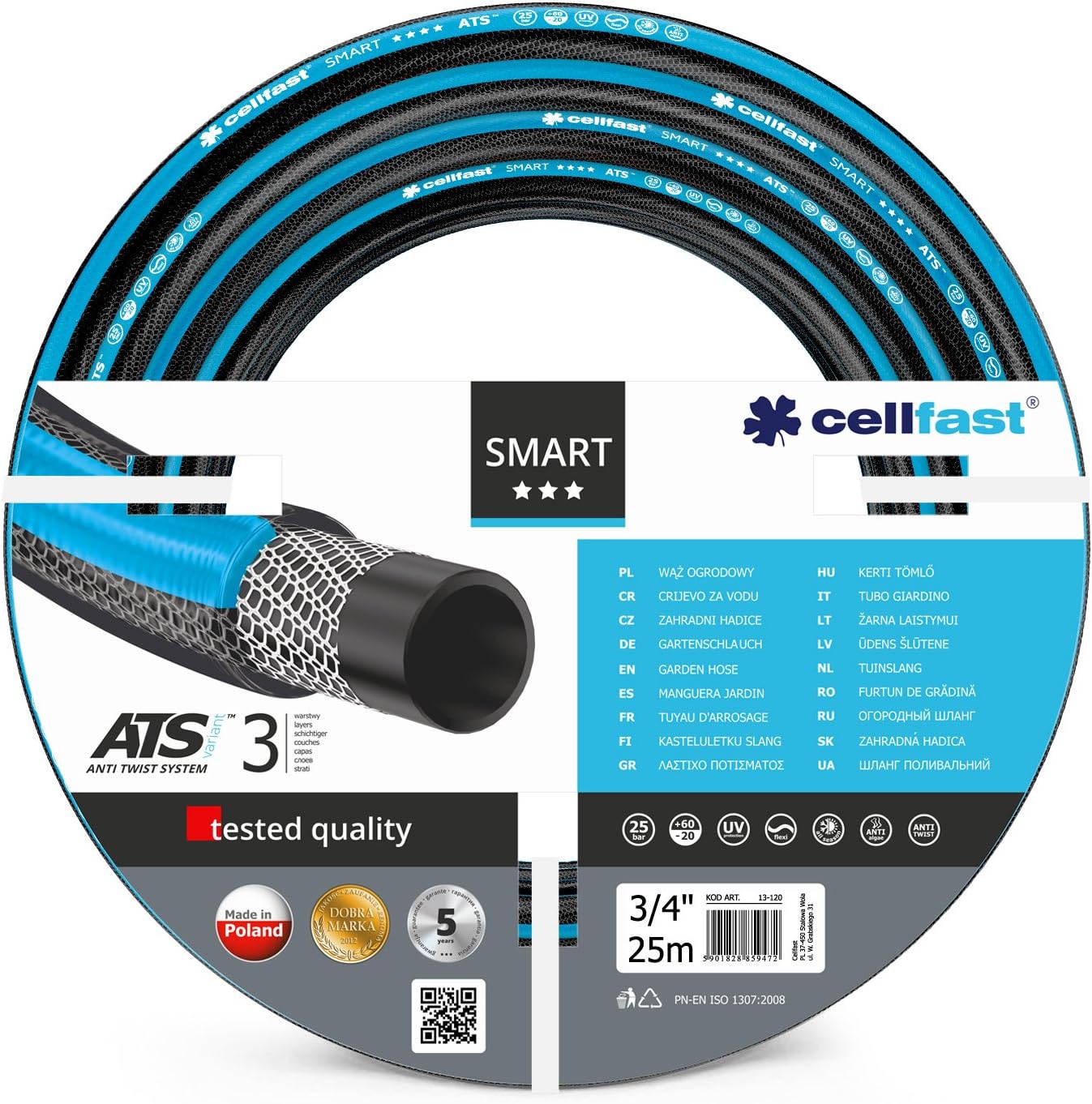 Cellfast 13-120 Smart Garden Hose, 3/4" 25m, Black/Blue