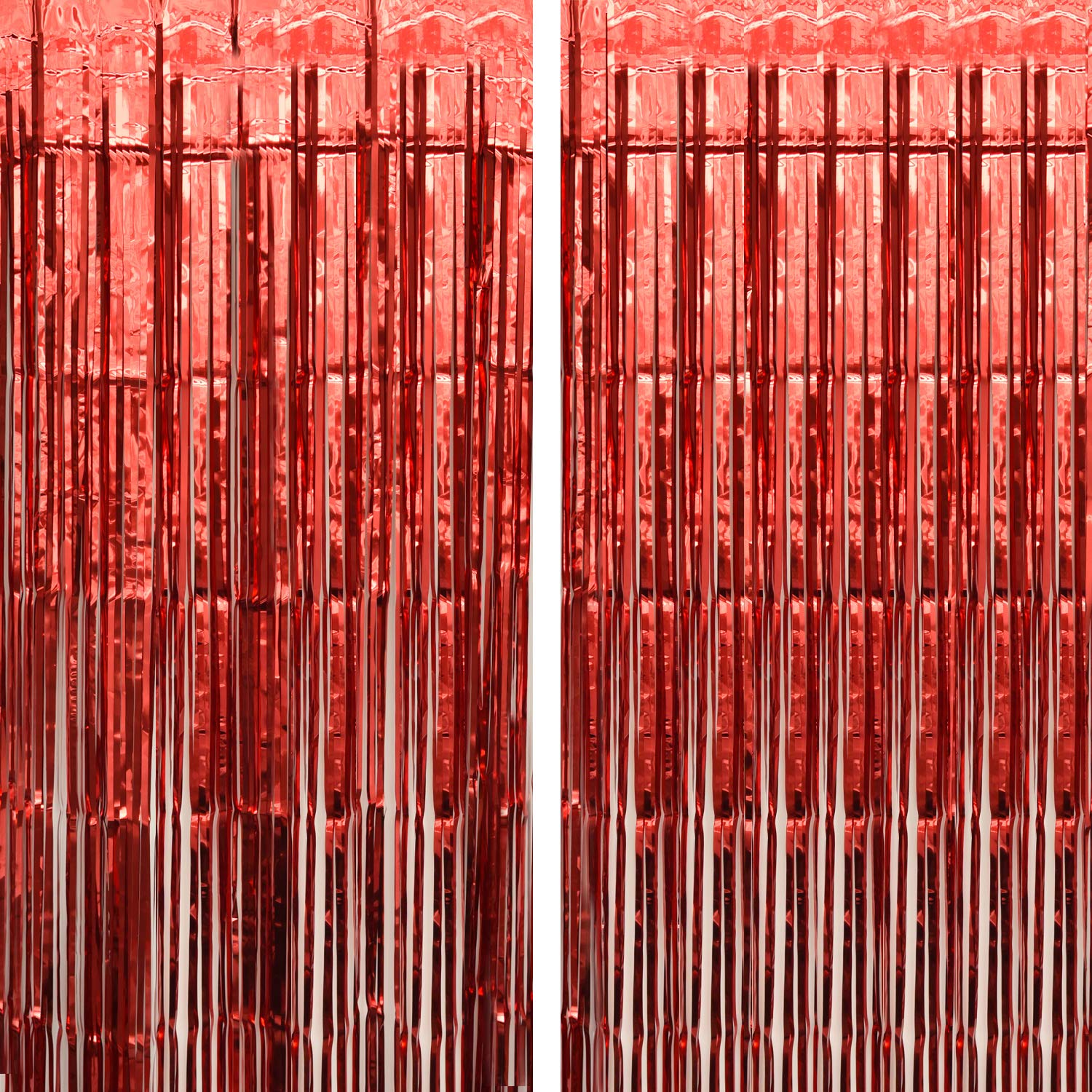 CHRORINE 2 Pcs 1x2.5m Red Metallic Tinsel Foil Fringe Curtain Backdrop Party Streamers for Christmas Wedding Birthday Party Decorations Anniversary Holiday Valentine's Day Decorations — image 1