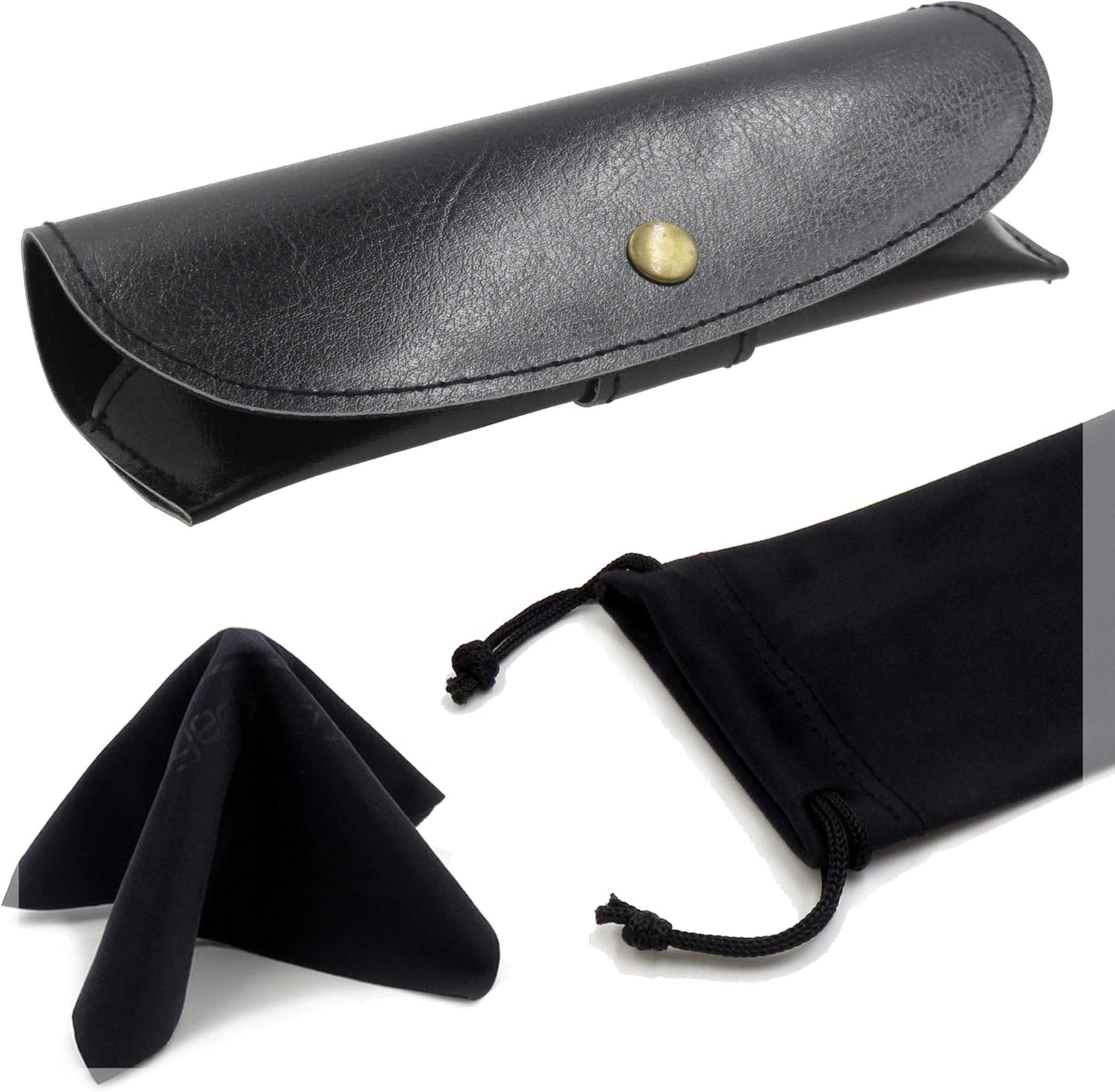 MyEyeglassCase Slip In Soft Eyeglass Case With Metal Pocket Clip, 2 Microfiber Cloths And Large