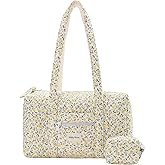 Molly Moon Top Zipper Floral Quilted Duffle Bag for Women, Yellow Quilted Small Floral Tote Bags with Coin Purse, Cute Cotton Shoulder Bag for Travel, Work, School