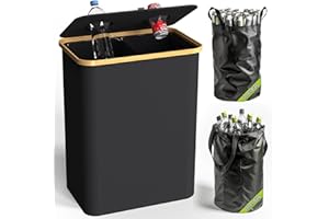 Pakusane Recycling Bin Kitchen Indoor Home 40 Gallon 156L Recycle Bin with Lid 2 Removeable Reusable Inner Bag Bottle Can Glass Waste Plastice,Big Black