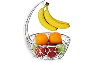 Simple Houseware Fruit Basket Bowl with Banana Tree Hanger, Chrome Finish