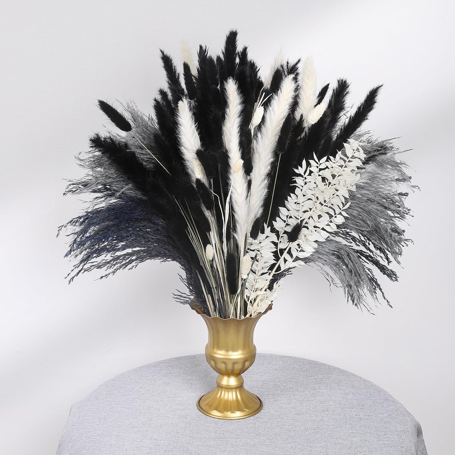 N&T NIETING Pampas Grass Boho Decor, 102Pcs Dried Flowers Bouquet Natural Black Pampas Grass Decor DIY Dry Flowers for Wedding Party Floral Arrangements Home Halloween Decorations(50cm)