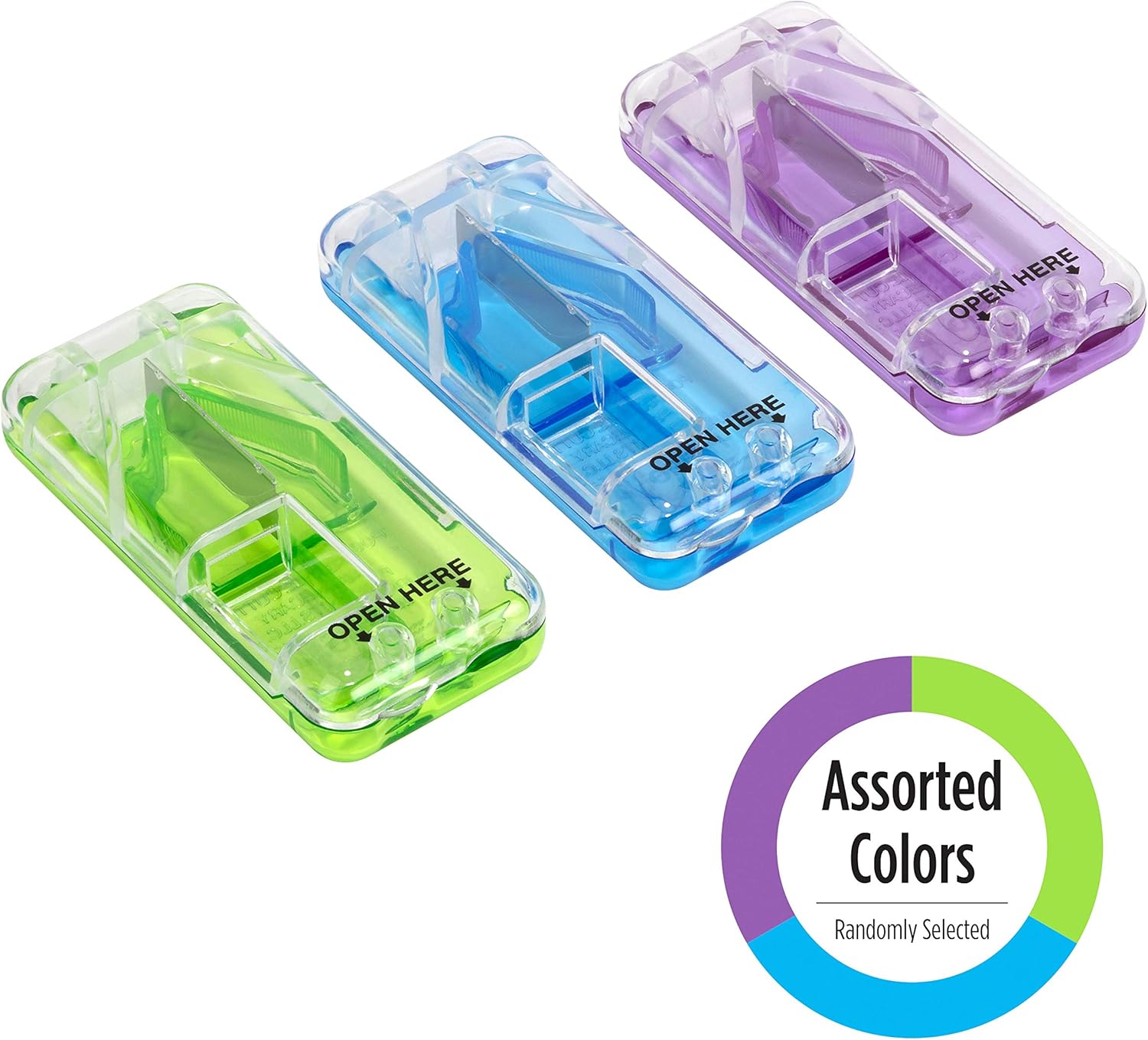Ezy Dose Pill Cutter and Splitter with Dispenser | Cuts Pills, Vitamins, Tablets | Stainless Steel Blade | Travel Sized | Assorted Colors: Health & Personal Care