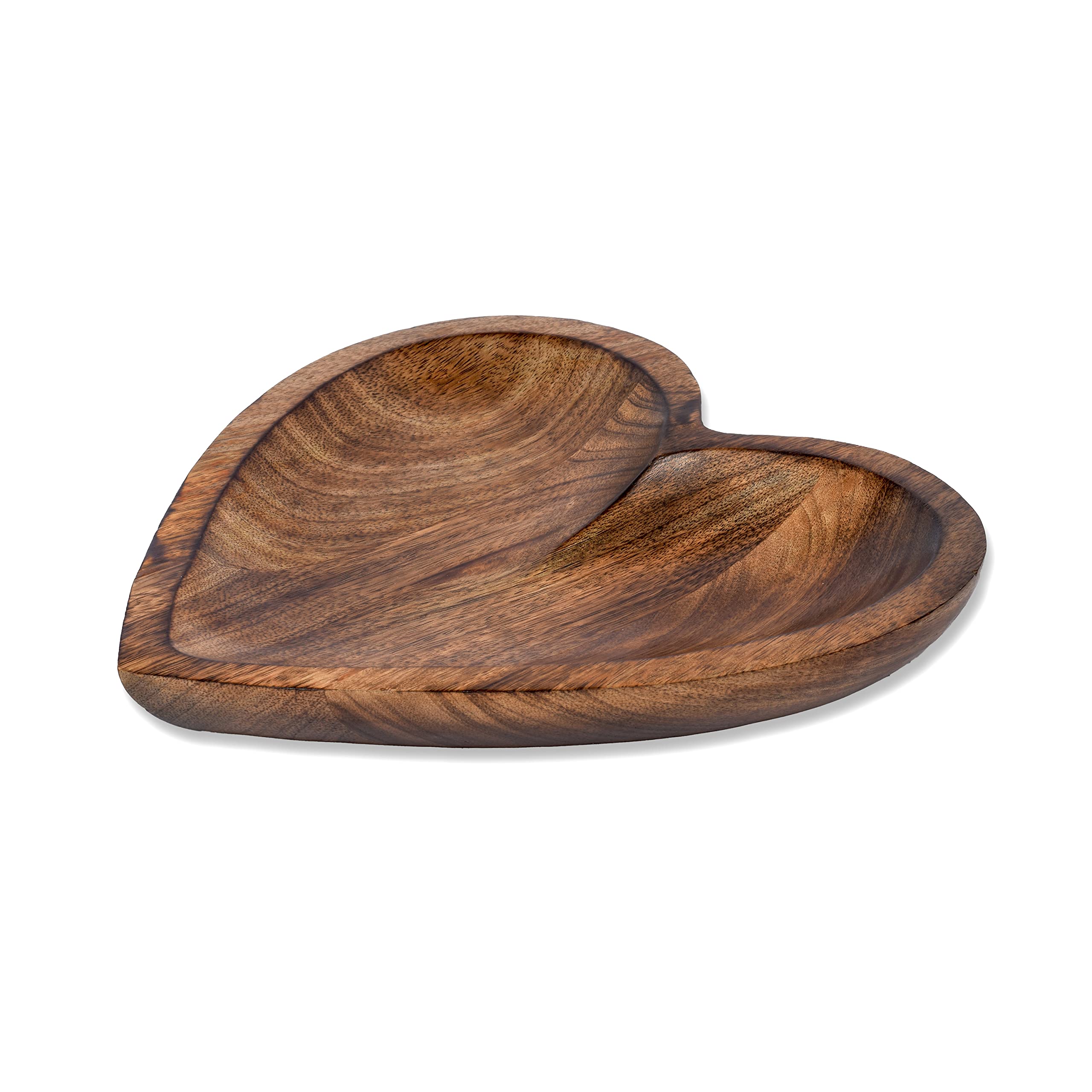 EDHAS Mango Wood Heart Curved Shaped Decorative Bowl for Table Centerpieces Home Party Wedding Décor (25.4cm x 25.4cm x 3.81cm)