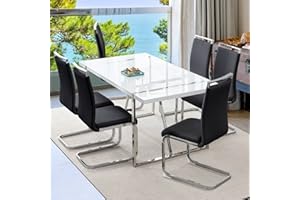Dining Table Set for 6，White Rectangular MDF Kitchen Table and Leather Dining Chairs Set of 6, 7 Piece Dining Table Set，Moder