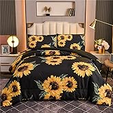 NTBED Black Sunflower Comforter Set King Yellow Floral Botanical 3 Pieces Microfiber Bedding Quilt for Women Teens Adults