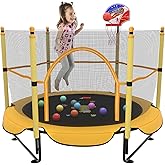 5FT Trampoline for Kids Toddler Indoor Trampoline with Safety Enclosure Net, Mini Basketball Hoop, Jumping Mat for Home Entertainment Equipment Outdoor Backyard Games (Yellow)