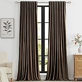 PRIMROSE Brown Velvet Curtains 96 inch Long for Living Room,Set of 2 Panels Blackout Rod Pocket Back Tab Window Treatment Room Darkening Heavy Decorative Curtains Drapes for Bedroom