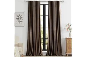 PRIMROSE Brown Velvet Curtains 96 inch Long for Living Room,Set of 2 Panels Blackout Rod Pocket Back Tab Window Treatment Room Darkening Heavy Decorative Curtains Drapes for Bedroom