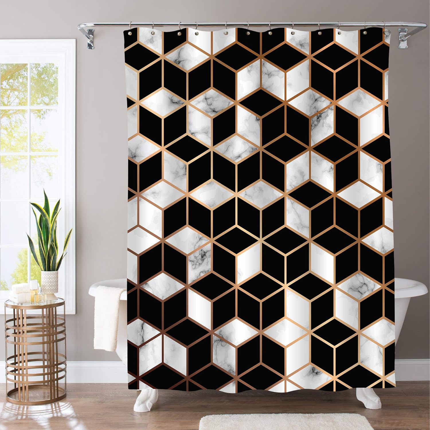 Mitovilla 3d Marble Pattern Shower Curtain Set Modern Golden Geometric Lines And Cubes Geometric Home Decor Black White Gold 54 W X 78 L For Small Bathroom Narrow Shower Stall Amazon Co Uk Kitchen