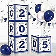 Class of 2024 Blue & Silver Graduation Balloon Boxes - 4 Pcs, High School & College Graduation Party Decorations