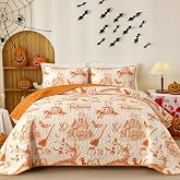 WONGS BEDDING Queen Pumpkin Castle Quilt Set, Halloween Bedspread Bedding | Lightweight Microfiber, 1 Quilt + 2 Shams, Queen 96