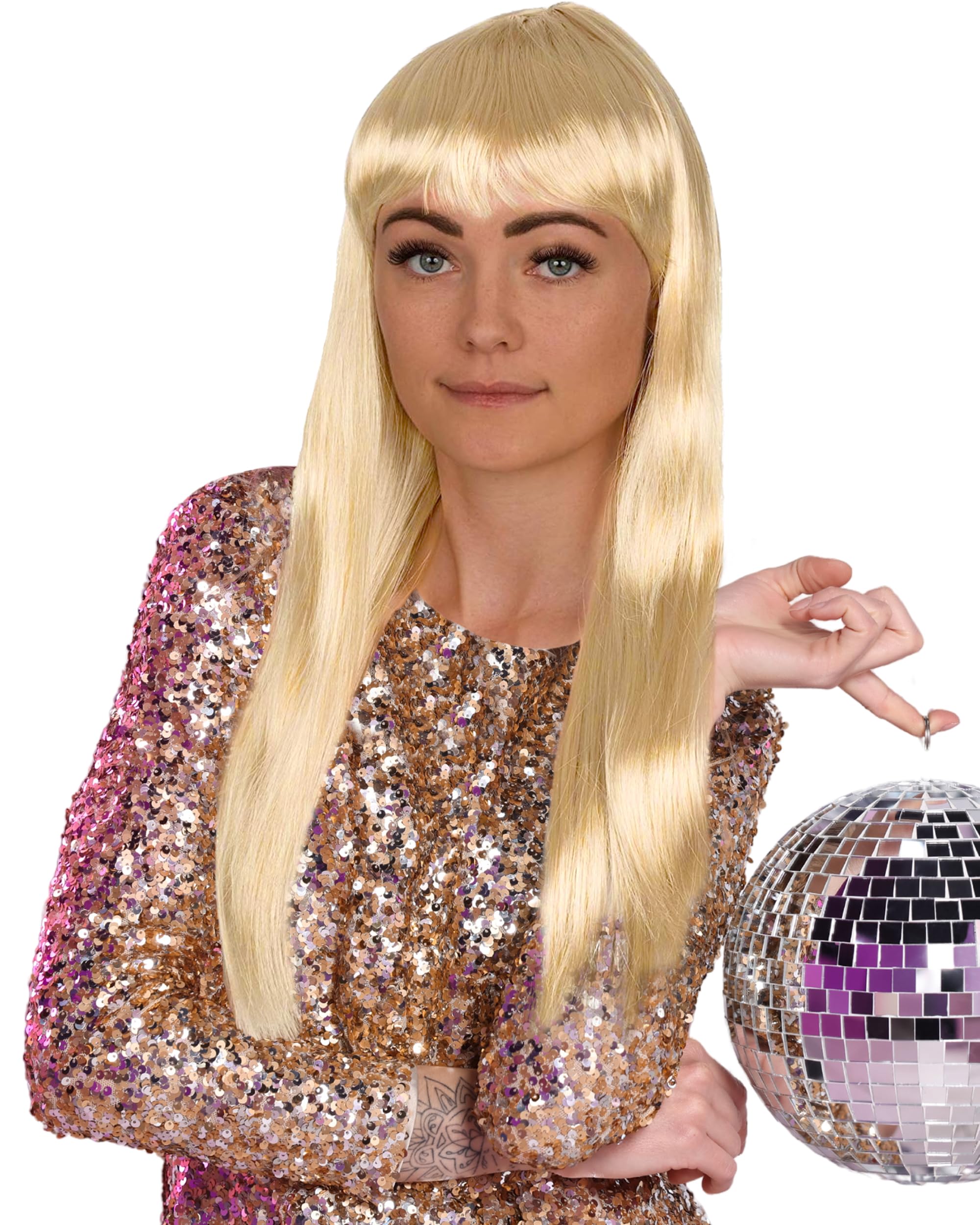 Long Straight Wig for 80s Fancy Dress for Women - Synthetic Long Straight Wigs for Women for 70's Fancy Dress, 80s Accessories or as Fake Hair for Halloween Costume Accessories