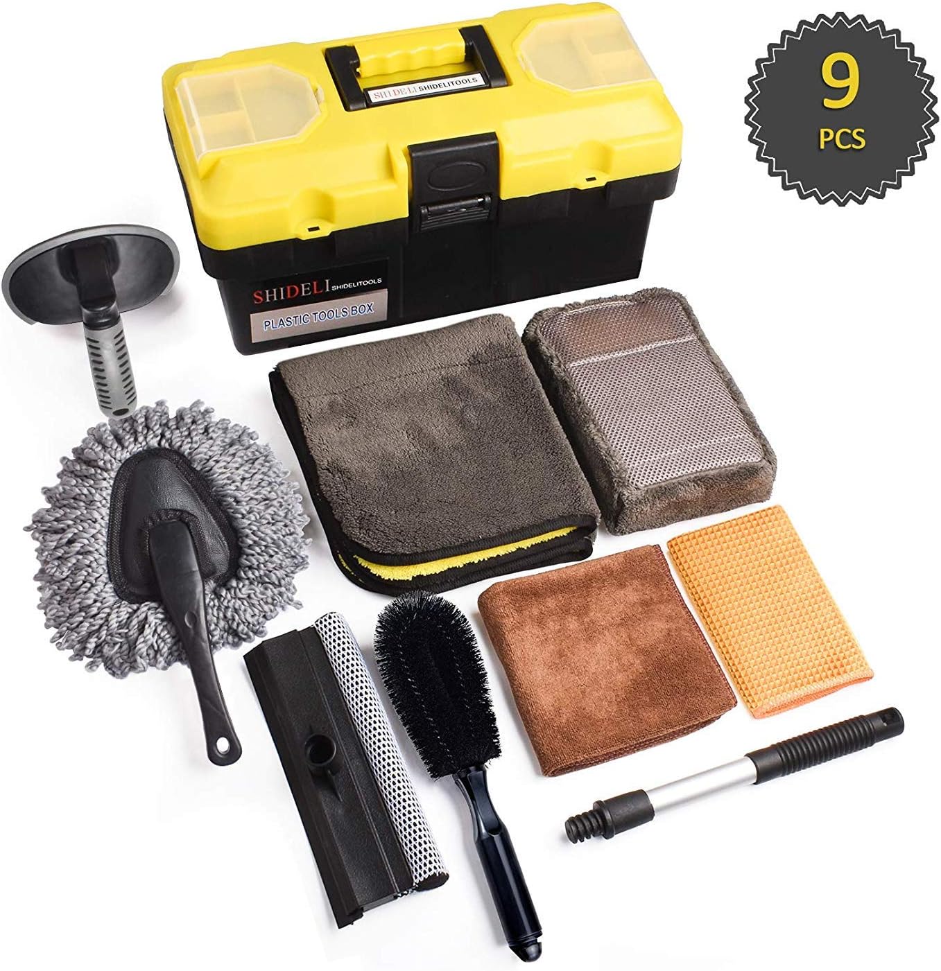 HAWKFORCE Car Cleaning Tools Kit, 9 PCS Car Wash Tools Kit Duster