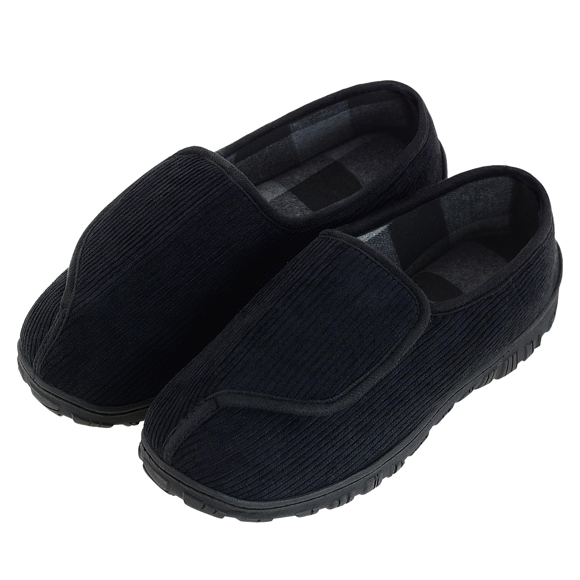 Photo 1 of Mens Memory Foam Diabetic Slippers Extra Wide Comfy with Coral Fleece Lining Size 11 Black for Arthritis Edema Swollen Feet House Shoes