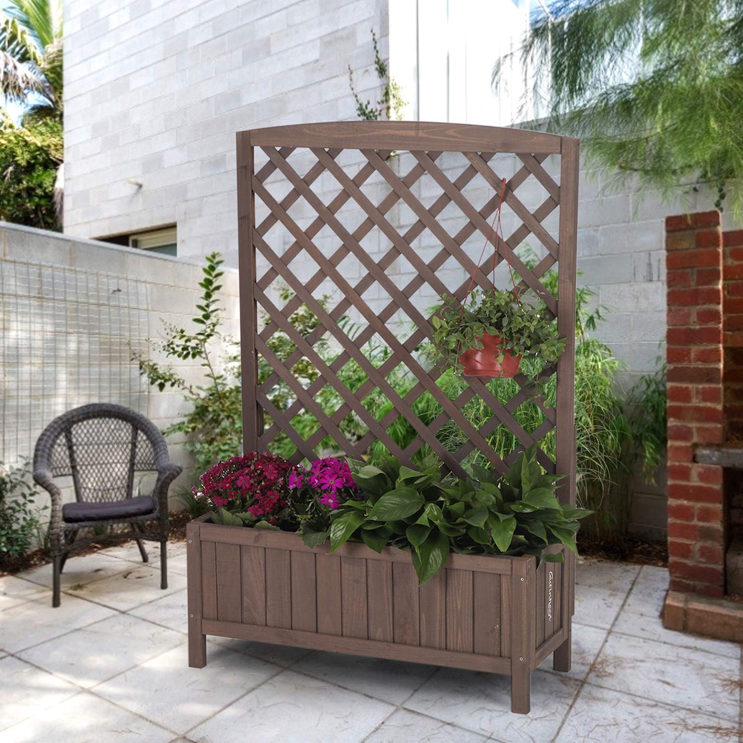 Outdoor er Box with Trellis Vertical Raised Garden Bed with Drainage Holes