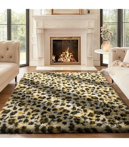6163　6164【美品】ムータマリン　上下セット　ボタニカル　リーフ　ホワイト Amazon.com: Ophanie Leopard Rugs for Bedroom Living Room, Cheetah