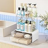 Delamu Bathroom Counter Organizer 2-Drawers 2-Tier Acrylic Makeup Organizer for Vanity Countertop, Skincare Perfume Storage, Easy Assembly, Ideal for Women, Bath Linen Sets, Clear