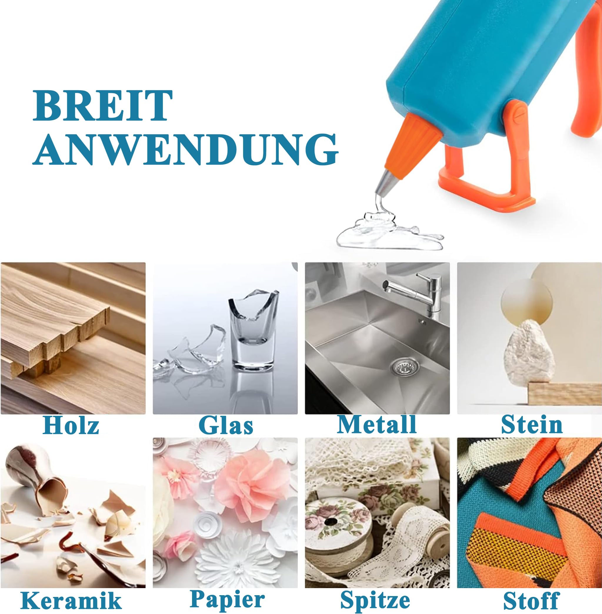 Tilswall Heißklebepistole 50W mit 75 Klebesticks 7 mm x 130 mm, Heissklebepistole für Schule, Heimwerken, Kunsthandwerk und schnelle Reparaturen im Haushalt 7