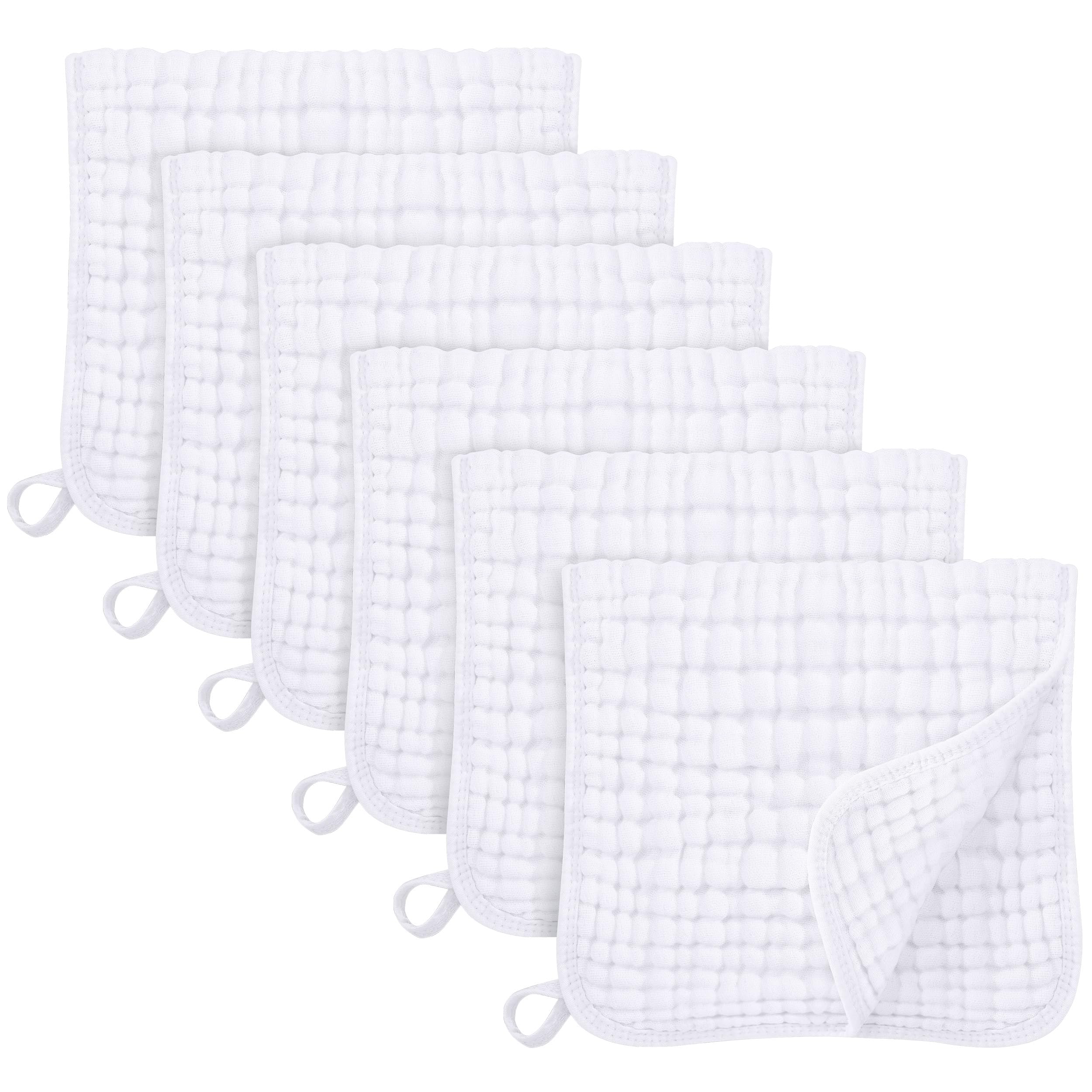 Unnivoll Muslin Cloths for Baby 100% Cotton Muslin Squares Burp Cloths Baby Essentials for Newborn Boys Girls Large 50x25CM Extra Soft and Absorbent 6 Pack - White